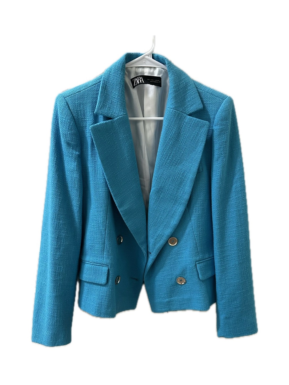 Zara Bright Turquoise Double-Breasted Blazer